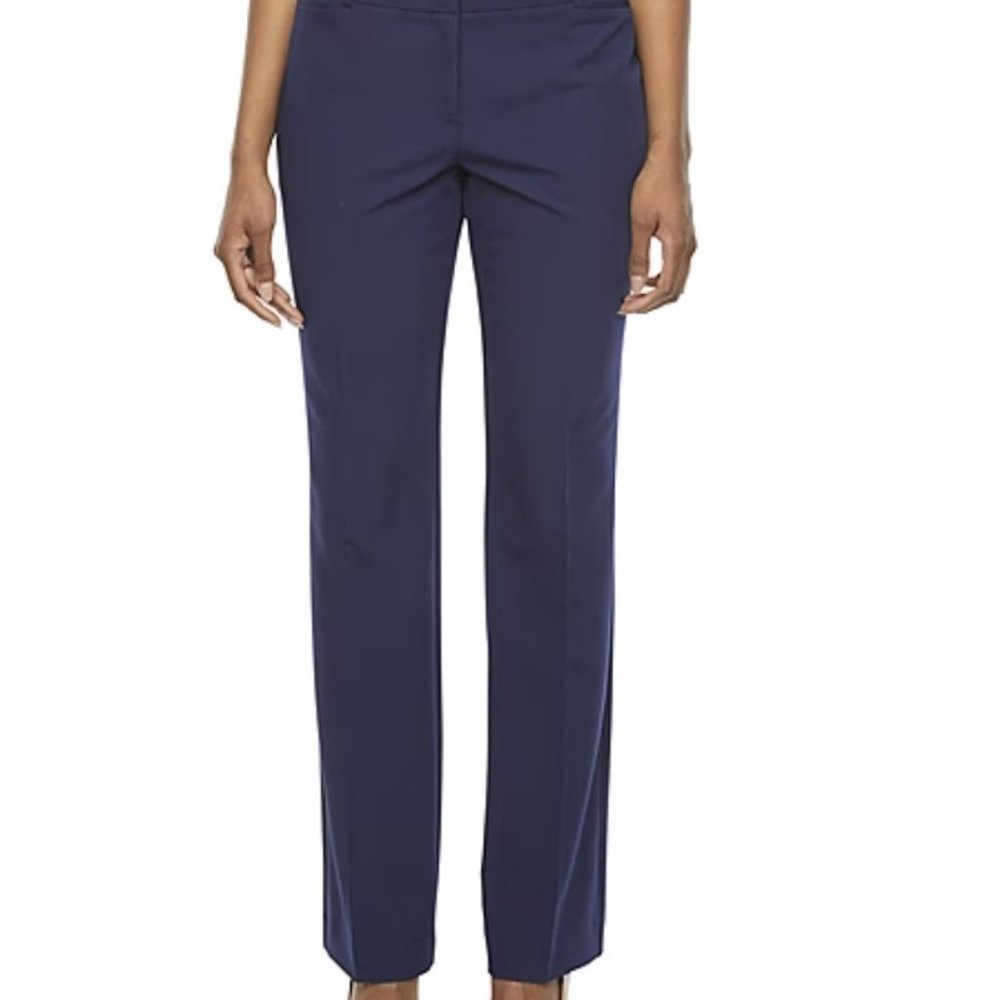 NWT Worthington Mid-Rise Straight Leg Trousers, Navy size 16